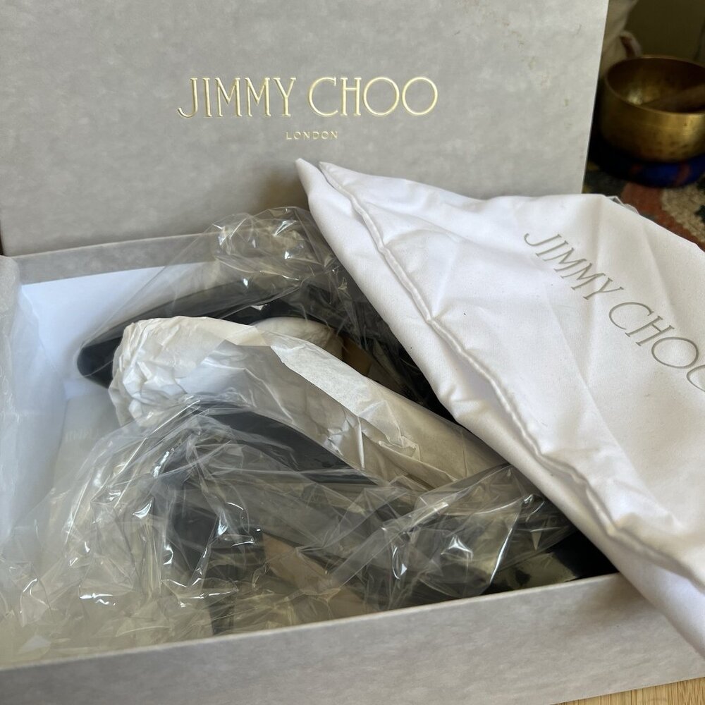 Jimmy Choo MEI Navy Patent Leather Almond Toe Pump Heels - Picture 5 of 15
